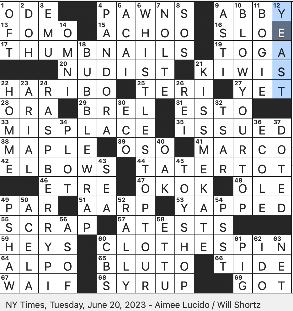 Rex Parker Does The NYT Crossword Puzzle Tiny Computer With A Dessert inspired Name TUE 6 20 23 Popeye s Burly Foe Candy Brand From German First Woman In Greek Myth Starchy Deep fried Bite
