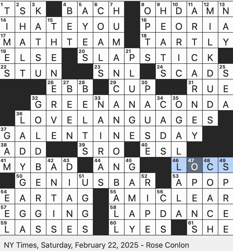 Rex Parker Does The NYT Crossword Puzzle Utterance That s Usually Made In Pairs SAT 2 22 25 Club Purchase That Comes With Rules Of Etiquette Protective Hairstyle Familiarly Loire Valley Rex Parker Does The NYT Crossword Puzzle Utterance That s Usually Made In Pairs SAT 2 22 25 Club Purchase That Comes With Rules Of Etiquette Protective Hairstyle Familiarly Loire Valley