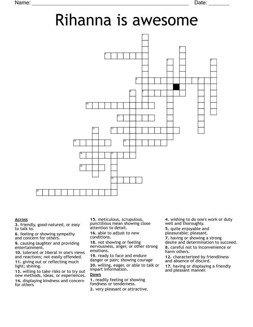 Rihanna Is Awesome Crossword WordMint