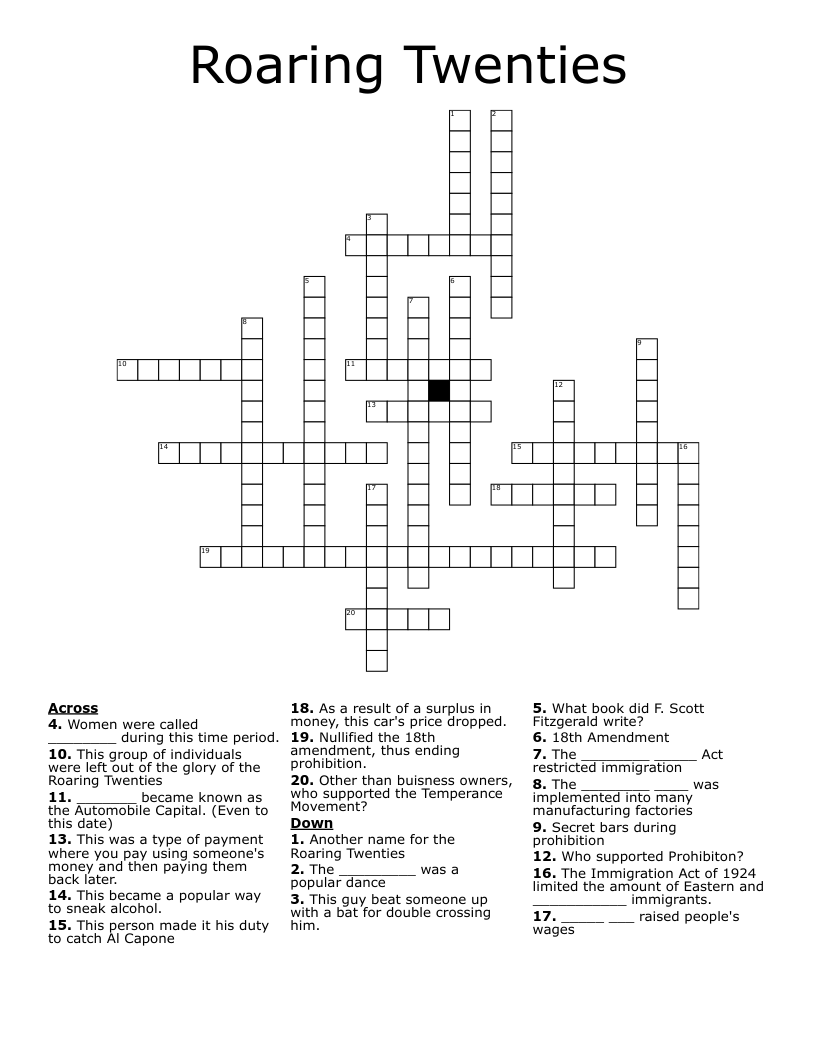 Roaring Twenties Crossword WordMint Roaring Twenties Crossword WordMint