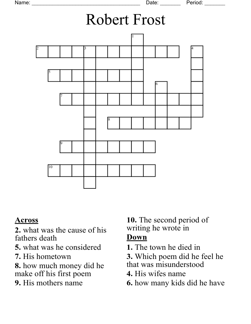 Robert Frost Crossword WordMint Robert Frost Crossword WordMint