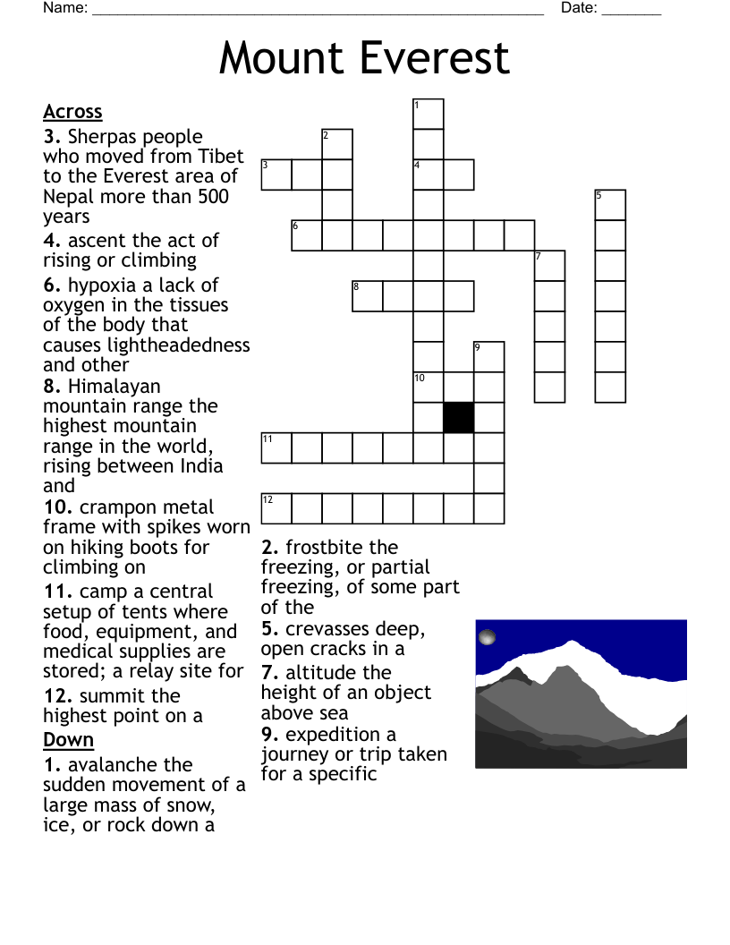 Rock Climbing Vocabulary Crossword WordMint