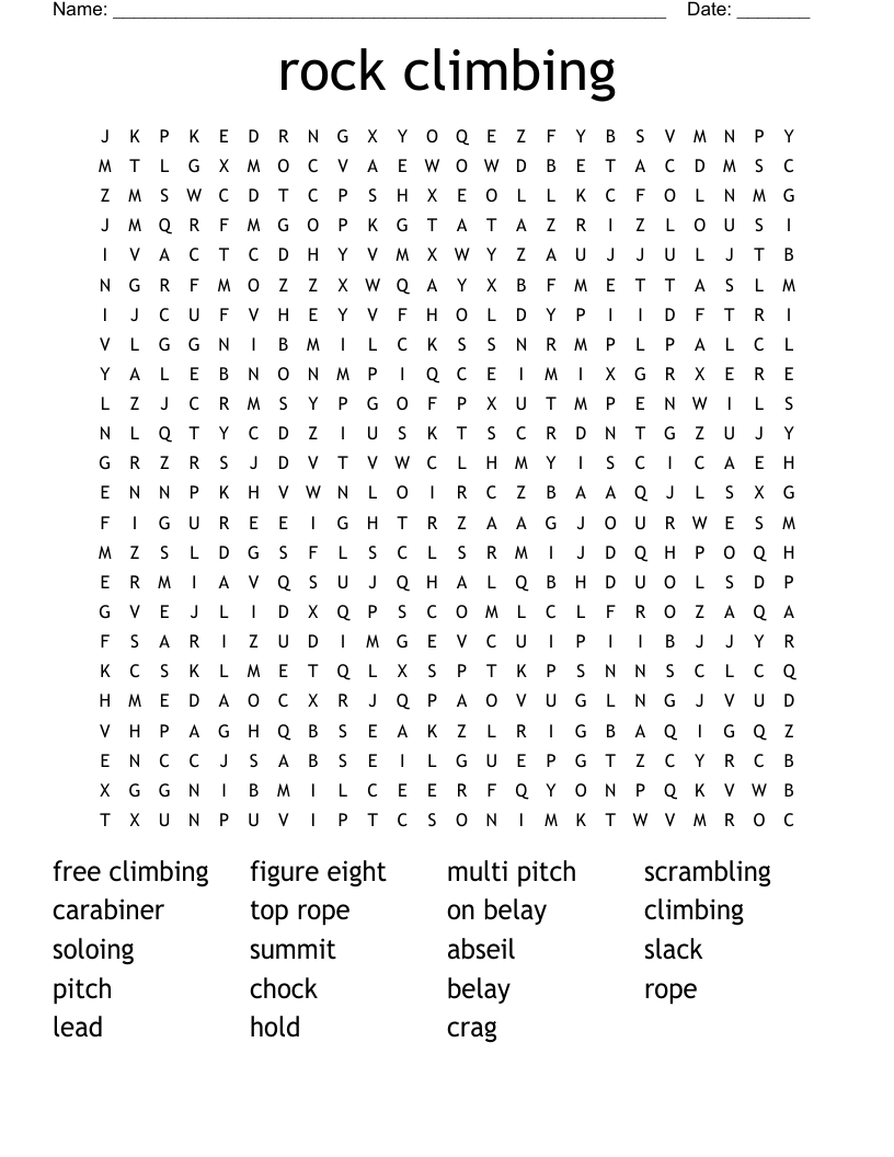 Rock Climbing Word Search WordMint