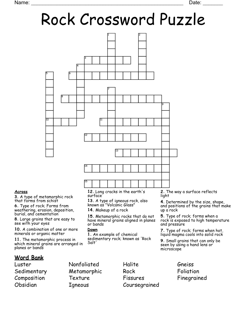 Rock Crossword Puzzle WordMint Rock Crossword Puzzle WordMint