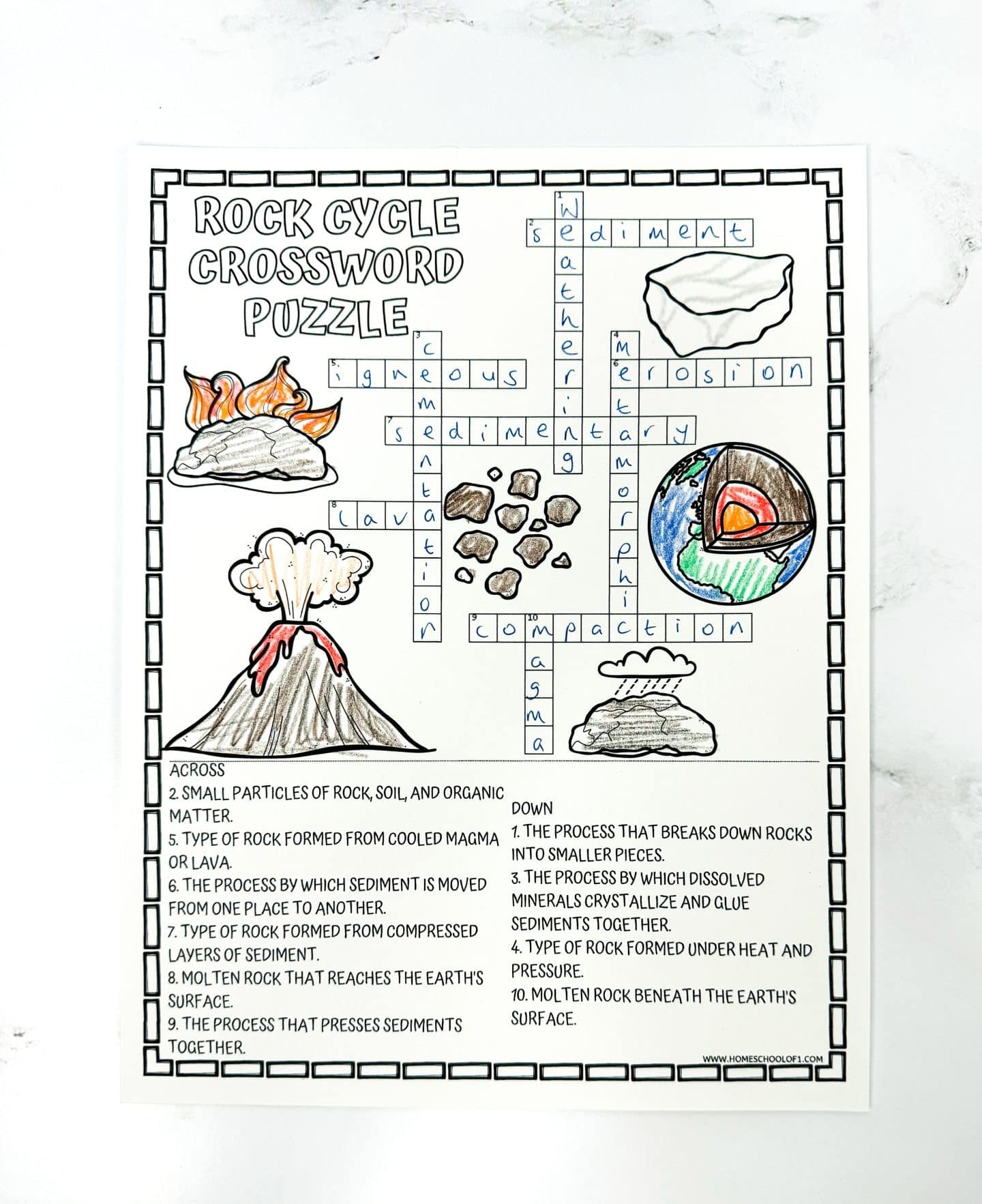 Rock Cycle Crossword Puzzle Free Printable 