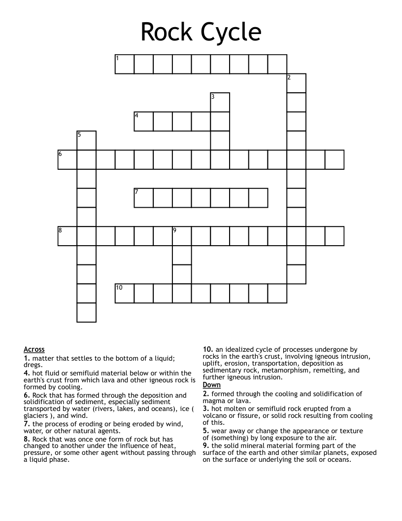 Rock Cycle Crossword WordMint Rock Cycle Crossword WordMint