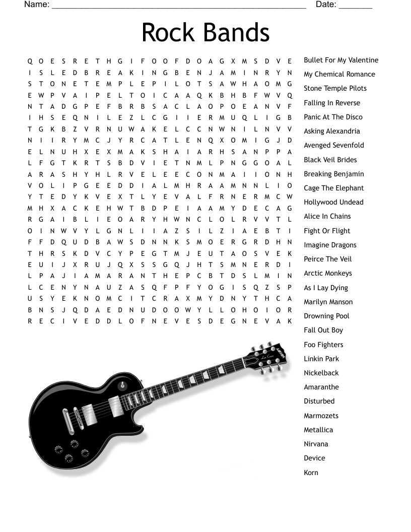 Rock Songs Metal Bands Crossword WordMint Rock Songs Metal Bands Crossword WordMint