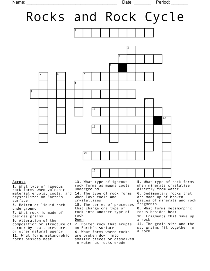 Rocks And Rock Cycle Crossword WordMint