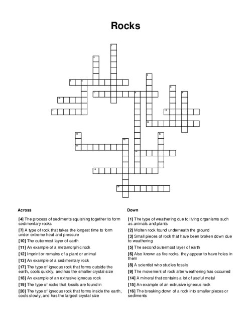 Rocks Crossword Puzzle