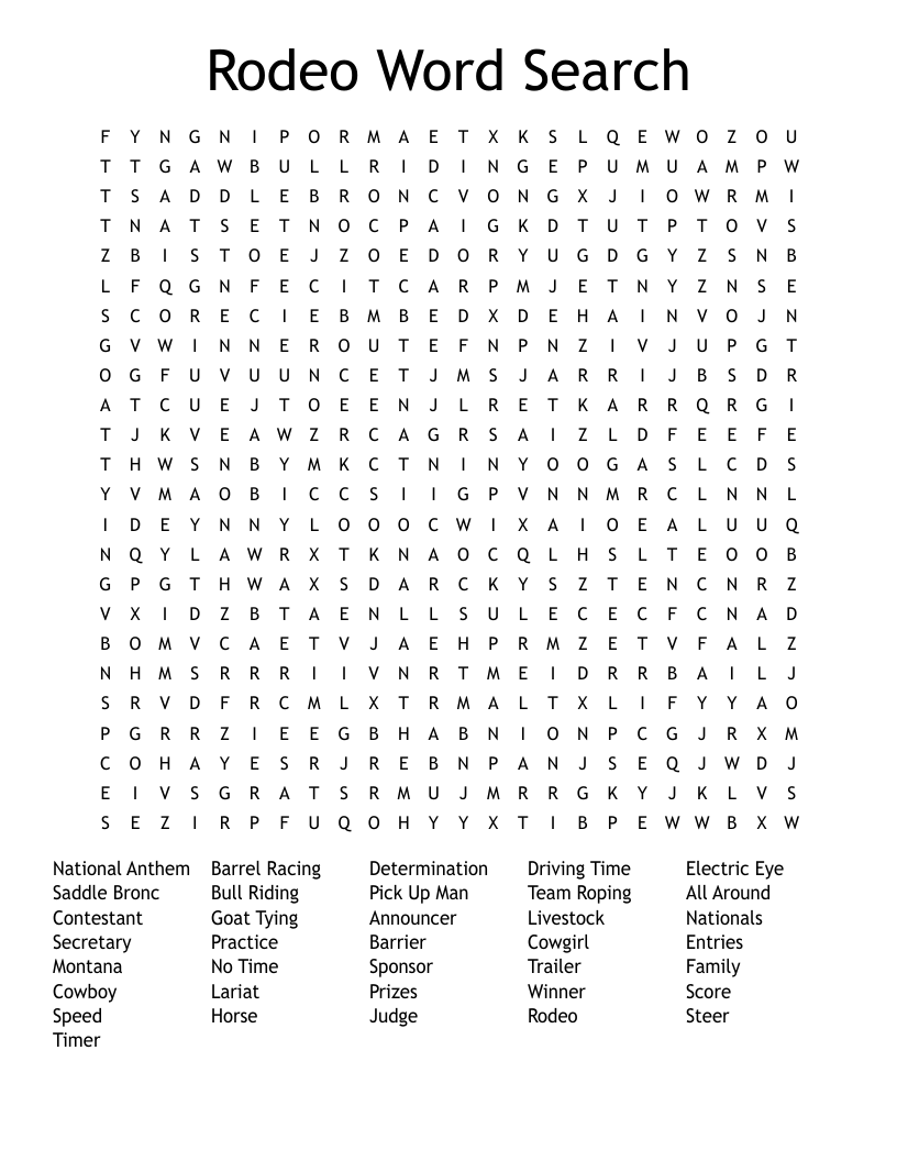 Rodeo Word Search WordMint Rodeo Word Search WordMint
