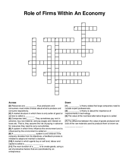 Role Of Firms Within An Economy Crossword Puzzle