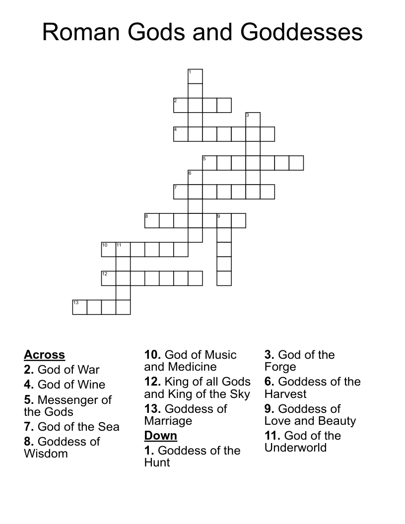 Roman Gods And Goddesses Crossword WordMint