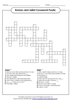 Romeo And Juliet Crossword Puzzle By Ivory Butler TPT