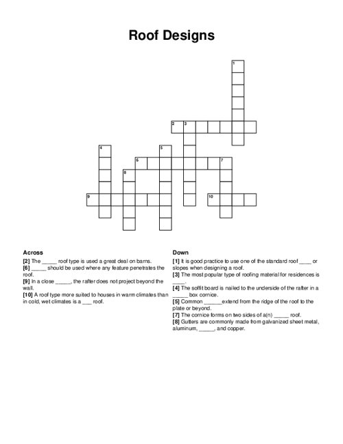 Roof Designs Crossword Puzzle