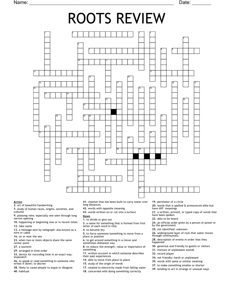 ROOTS REVIEW Crossword WordMint ROOTS REVIEW Crossword WordMint