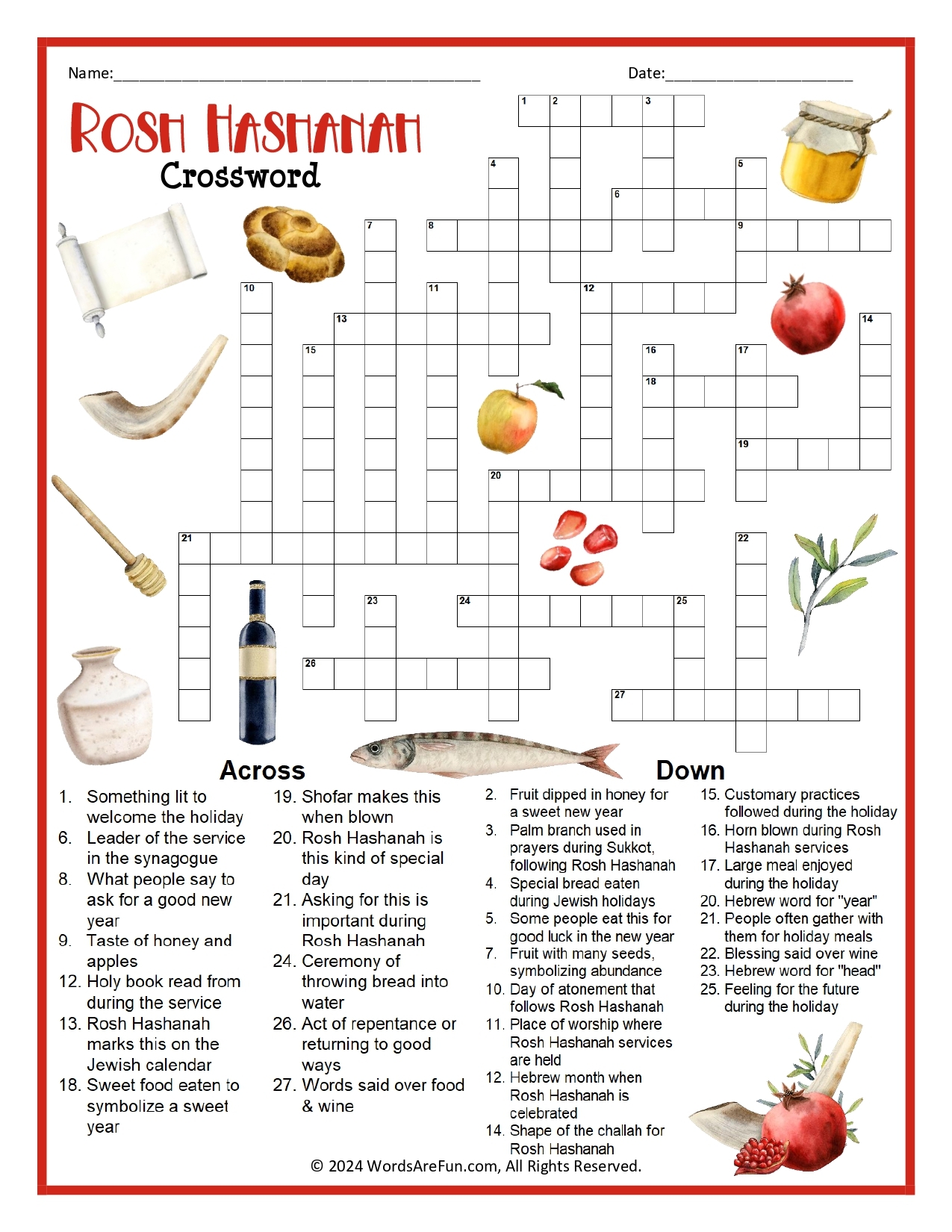 Rosh Hashanah Crossword Puzzle Rosh Hashanah Crossword Puzzle