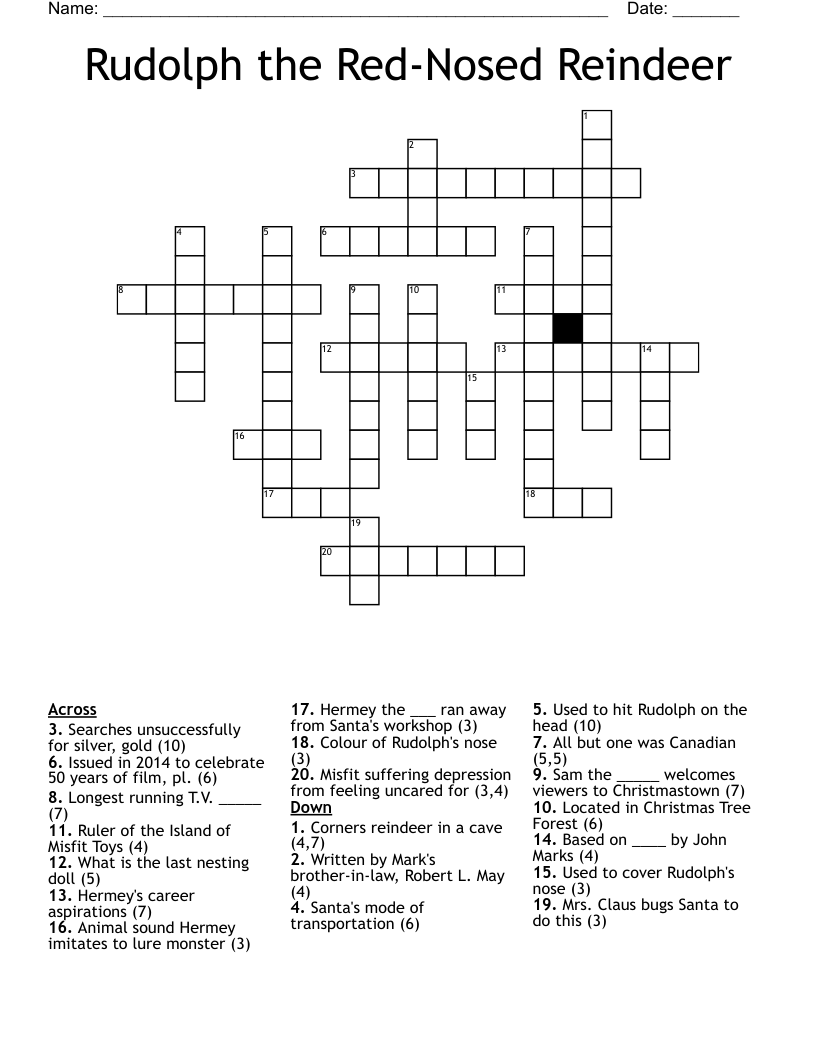 Rudolph The Red Nosed Reindeer Crossword WordMint