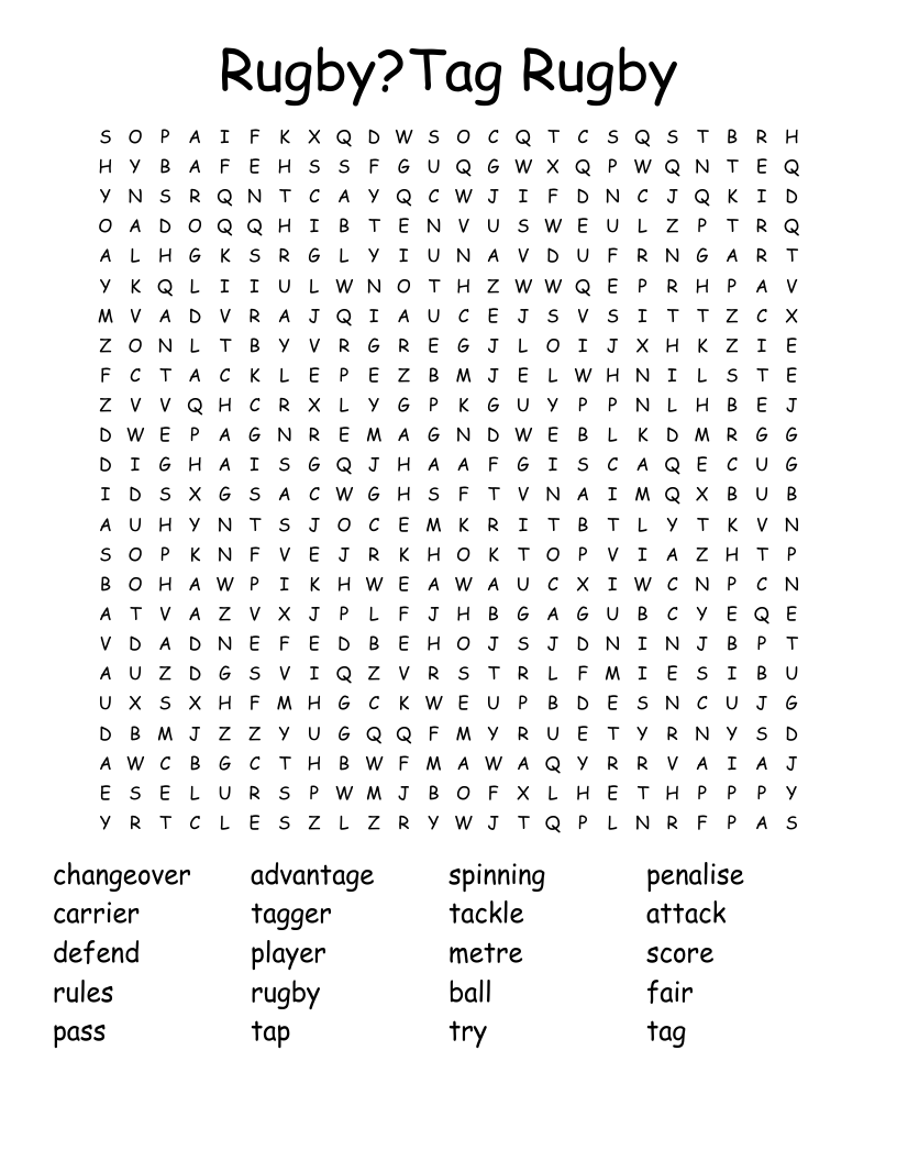 Rugby Tag Rugby Word Search WordMint Rugby Tag Rugby Word Search WordMint