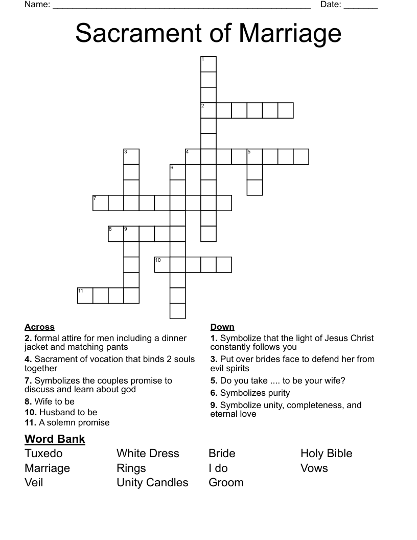 Sacrament Of Marriage Crossword WordMint Sacrament Of Marriage Crossword WordMint