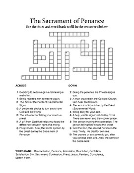 Sacrament Of Penance Crossword By Mrs Flusche Teaches CCD TpT