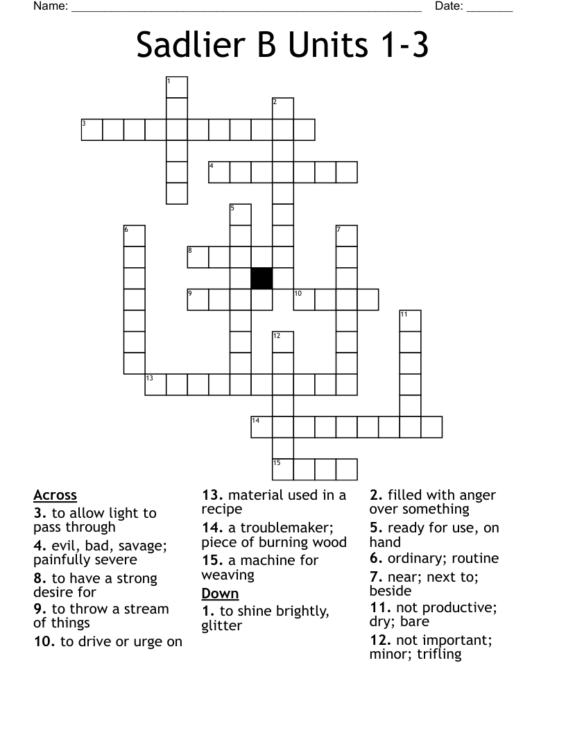 Sadlier B Units 1 3 Crossword WordMint