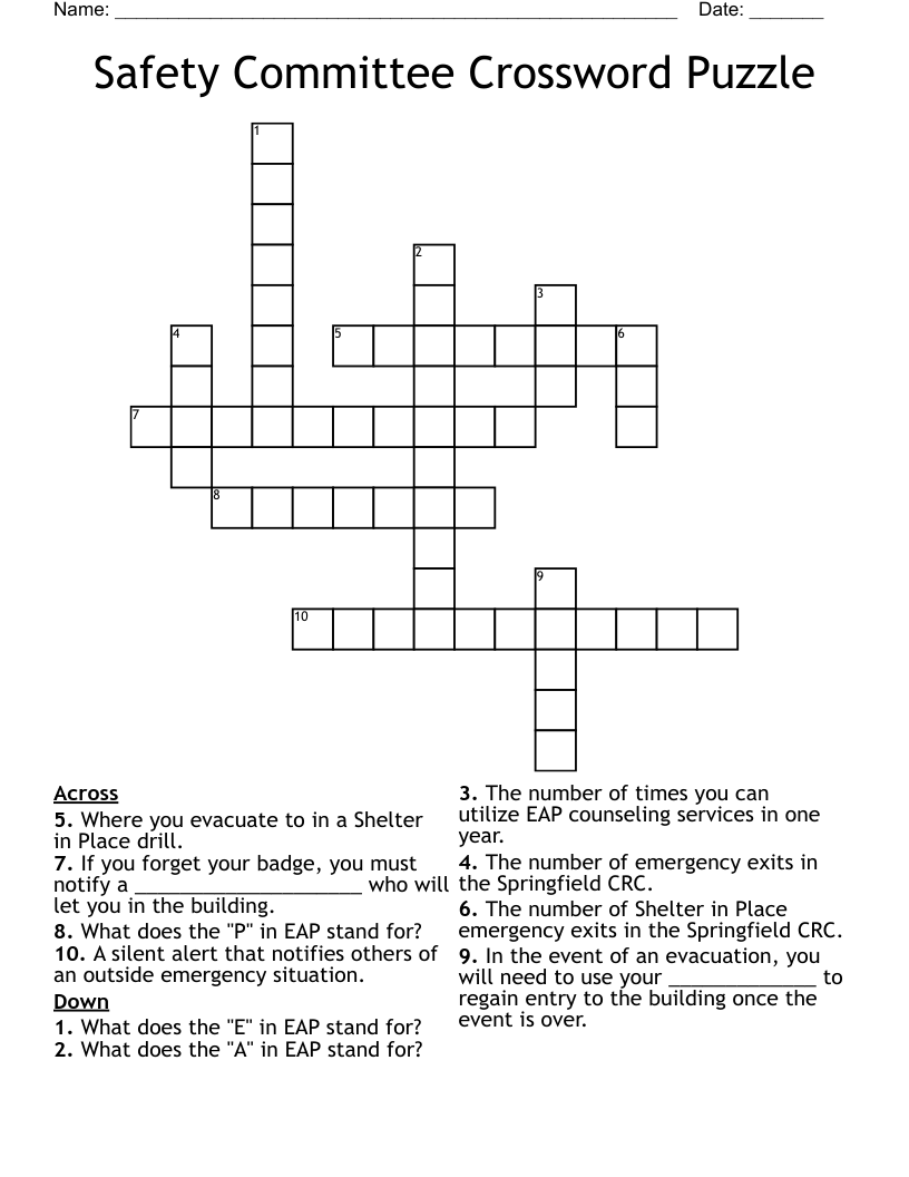Safety Committee Crossword Puzzle WordMint