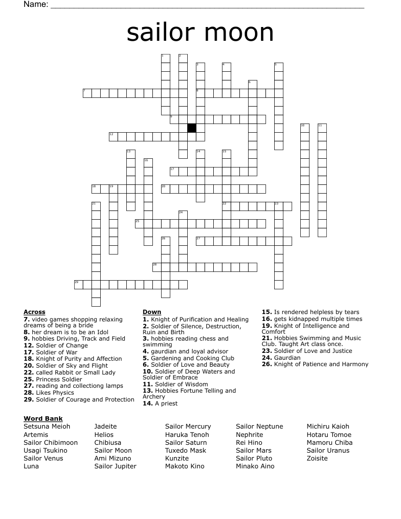 Sailor Moon Crossword WordMint