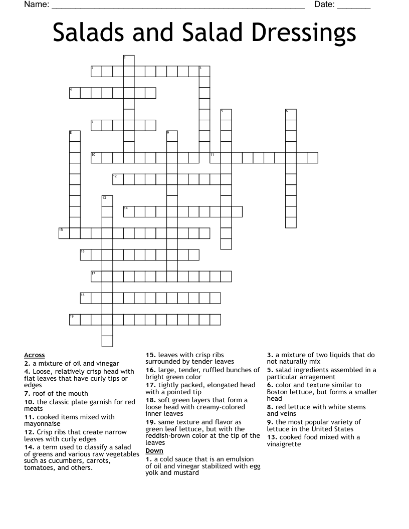 Salads And Salad Dressings Crossword WordMint