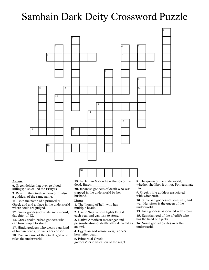 Samhain Dark Deity Crossword Puzzle WordMint