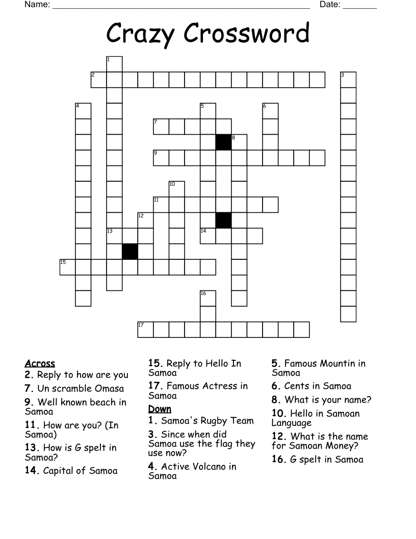 Samoan Culture Crossword WordMint Samoan Culture Crossword WordMint