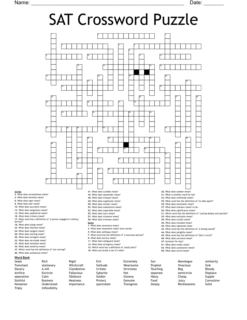 SAT Crossword Puzzle WordMint