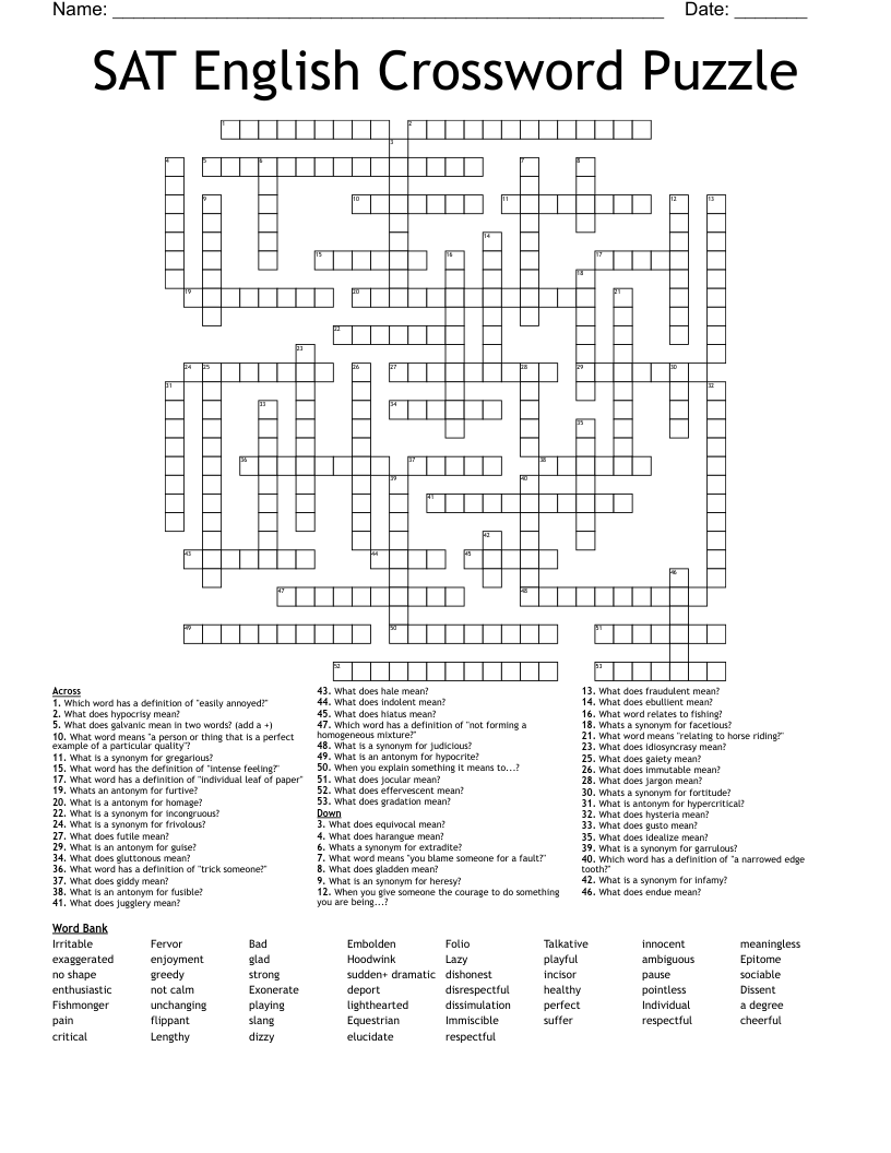 SAT English Crossword Puzzle WordMint