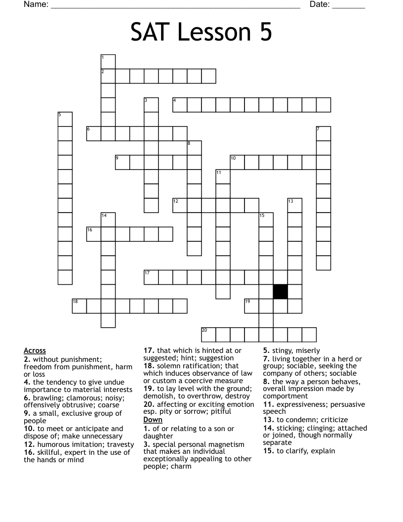SAT Lesson 5 Crossword WordMint