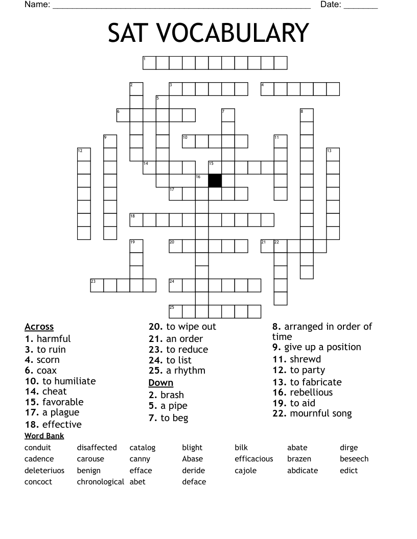 SAT VOCABULARY Crossword WordMint