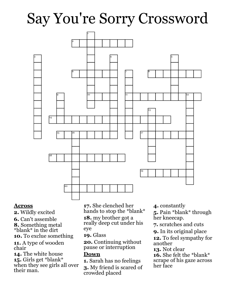 Say You re Sorry Crossword WordMint