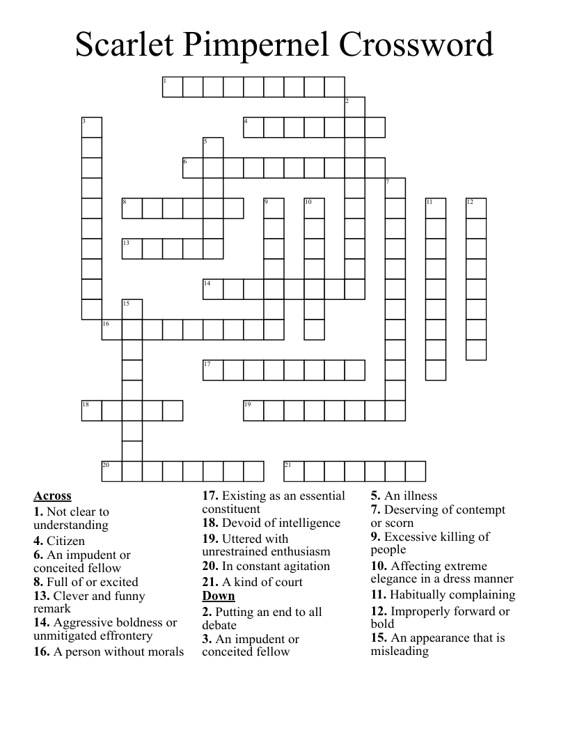 Scarlet Pimpernel Crossword WordMint