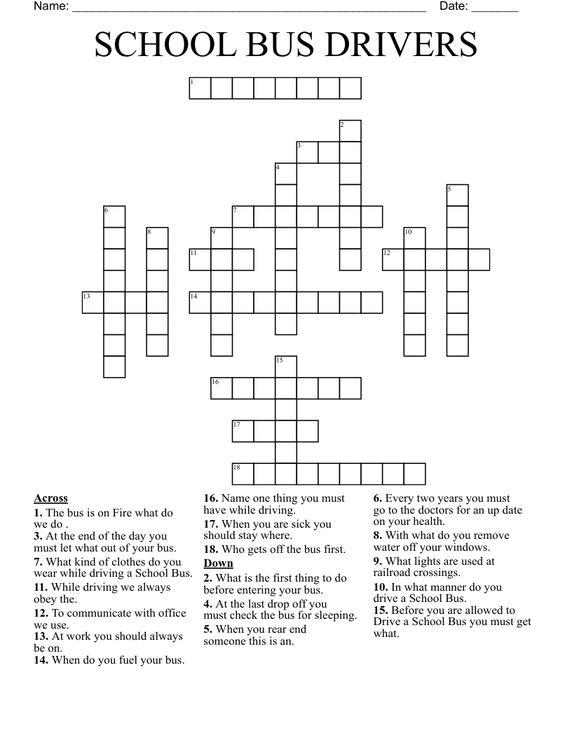 SCHOOL BUS DRIVERS Crossword WordMint