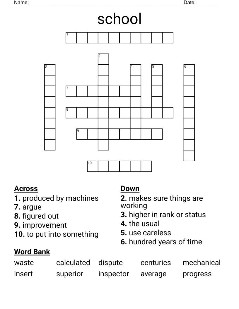 School Crossword WordMint