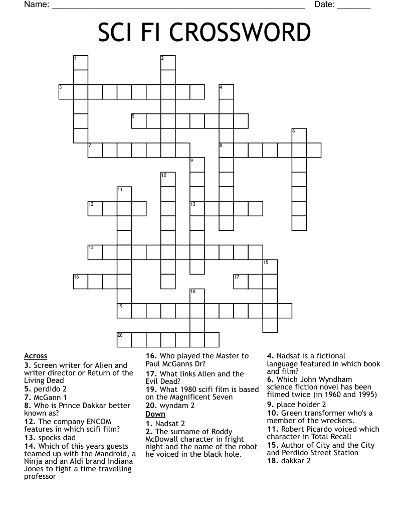 SCI FI CROSSWORD WordMint