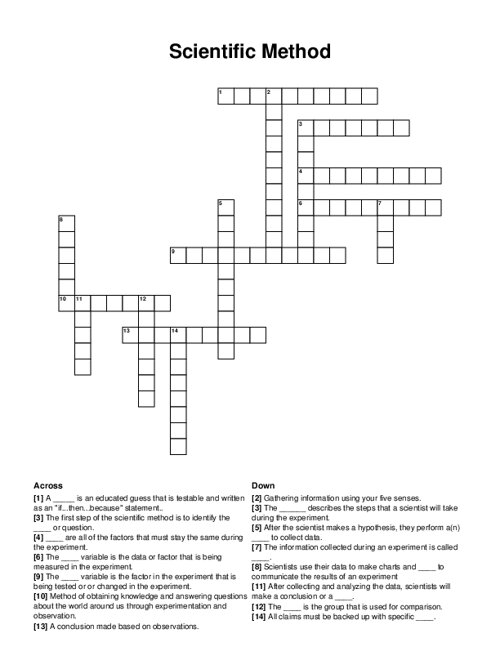 Scientific Method Crossword Puzzle