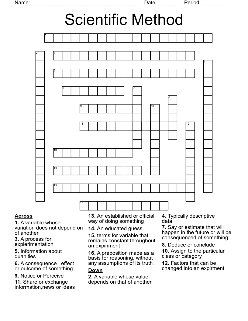 Scientific Method Crossword WordMint Scientific Method Crossword WordMint