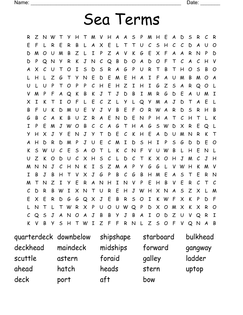 Sea Terms Word Search WordMint