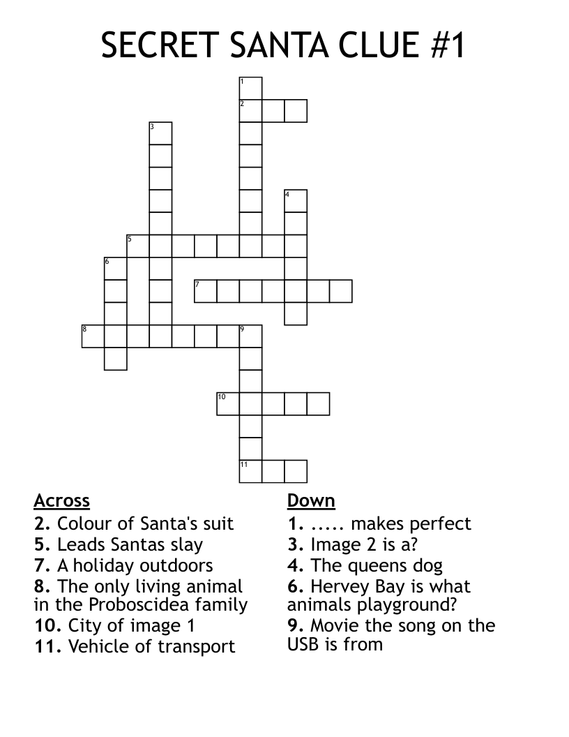 SECRET SANTA CLUE 1 Crossword WordMint SECRET SANTA CLUE 1 Crossword WordMint