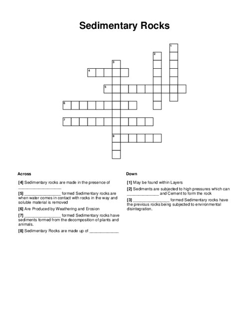 Sedimentary Rocks Crossword Puzzle