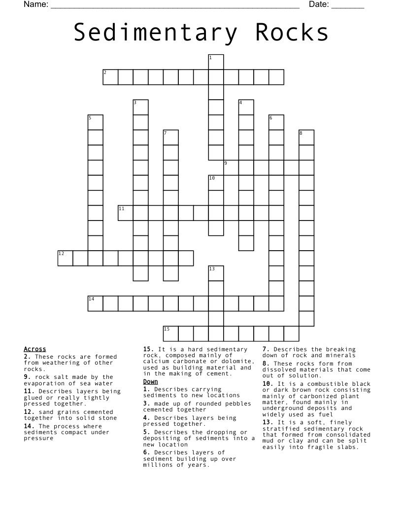 Sedimentary Rocks Crossword WordMint