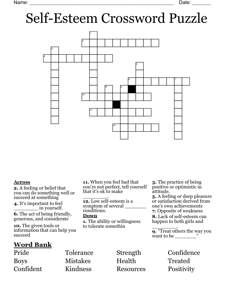 Self Esteem Crossword Puzzle WordMint Self Esteem Crossword Puzzle WordMint