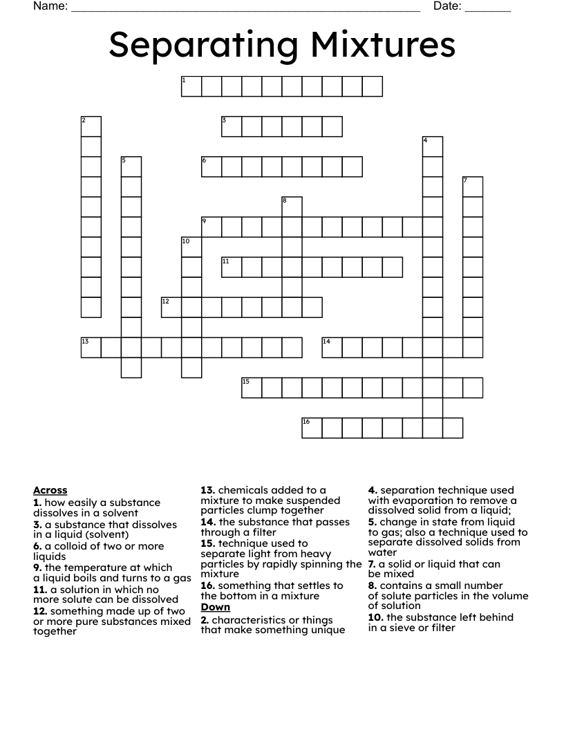 Separating Mixtures Crossword WordMint Separating Mixtures Crossword WordMint