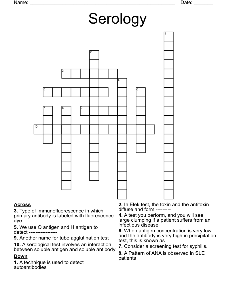 Serology Crossword WordMint