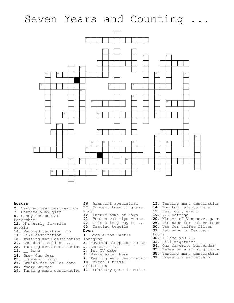 Seven Years And Counting Crossword WordMint