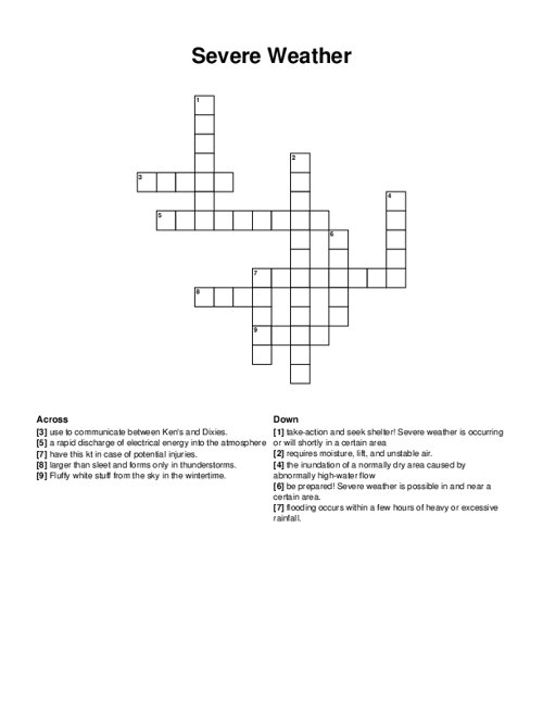Severe Weather Crossword Puzzle Severe Weather Crossword Puzzle